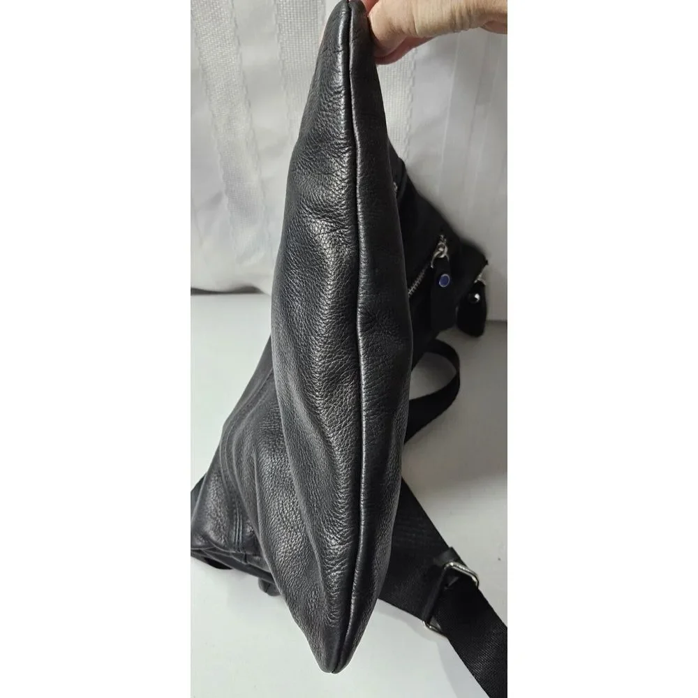 Margot black genuine leather soft soft 3 zipper crossbody messenger bag‎
